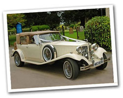 1930 vintage 2 door Beauford wedding car in cream